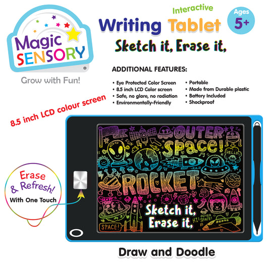 Magic Sensory LCD Writing Tablet packaging highlighting skills like creativity, motor skills and problem solving