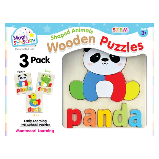 Shaped Animals Wooden Puzzles Triple Pack