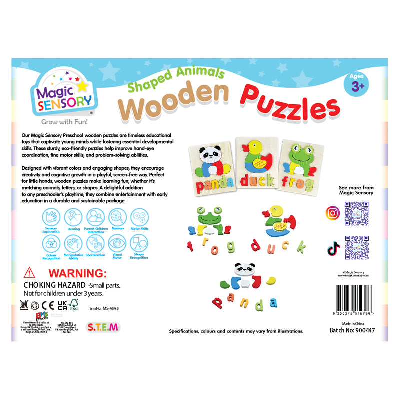 Load image into Gallery viewer, Shaped Animals Wooden Puzzles Triple Pack
