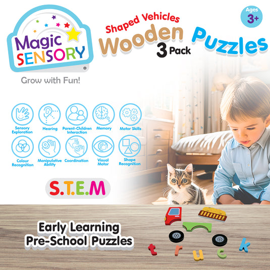 Shaped Vehicles Wooden Puzzles Triple Pack