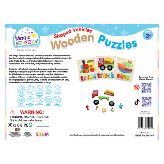 Shaped Vehicles Wooden Puzzles Triple Pack