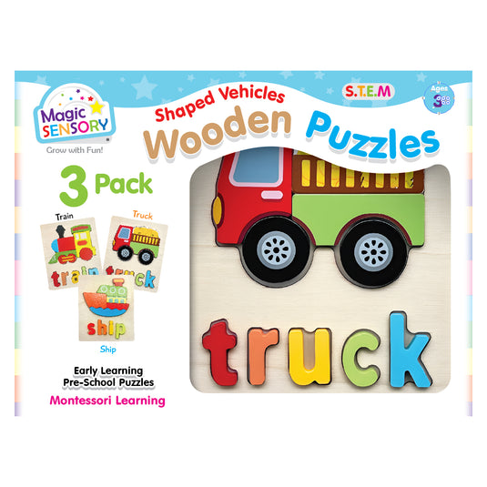 Shaped Vehicles Wooden Puzzles Triple Pack