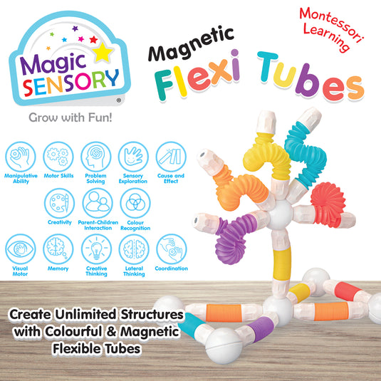 Magnetic Flexi Tubes built into a bright star shape, with skills icons around it