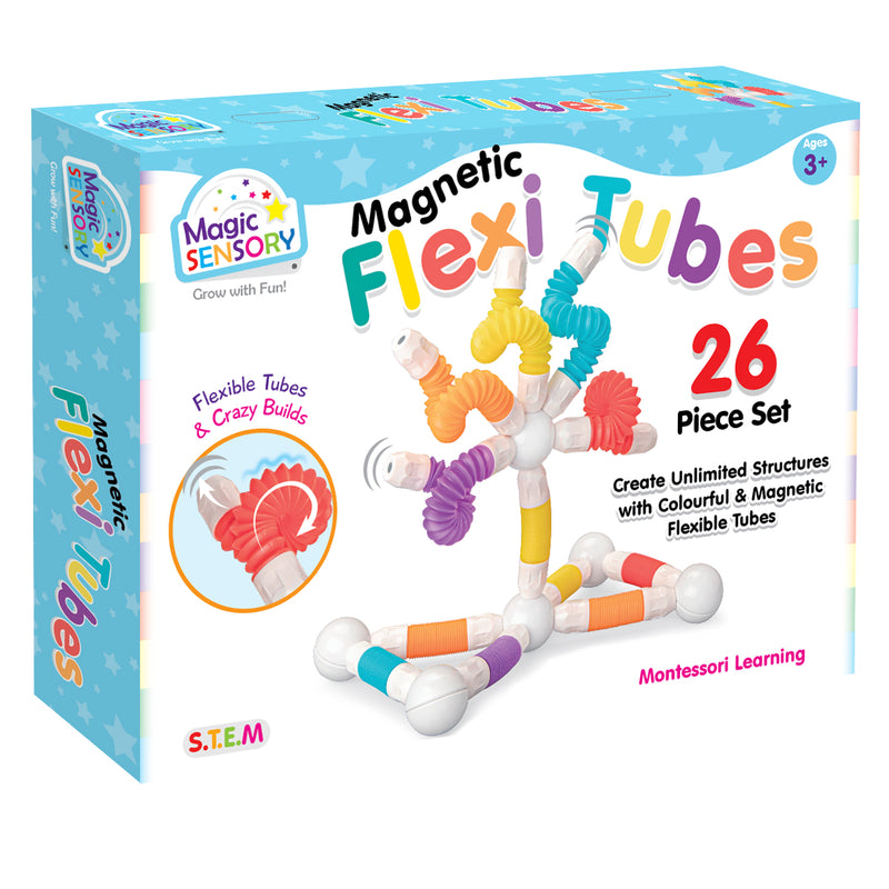 Load image into Gallery viewer, Magnetic Flexi Tubes 26 Piece Set box front, showing the colourful bendy tube creation

