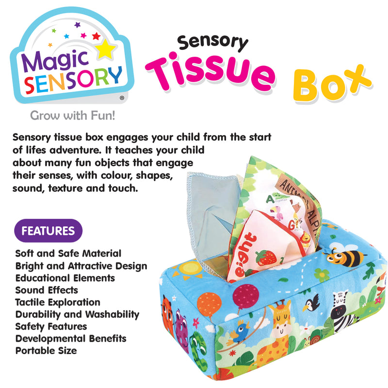 Load image into Gallery viewer, Sensory Tissue Box product description panel listing features such as soft material and tactile exploration

