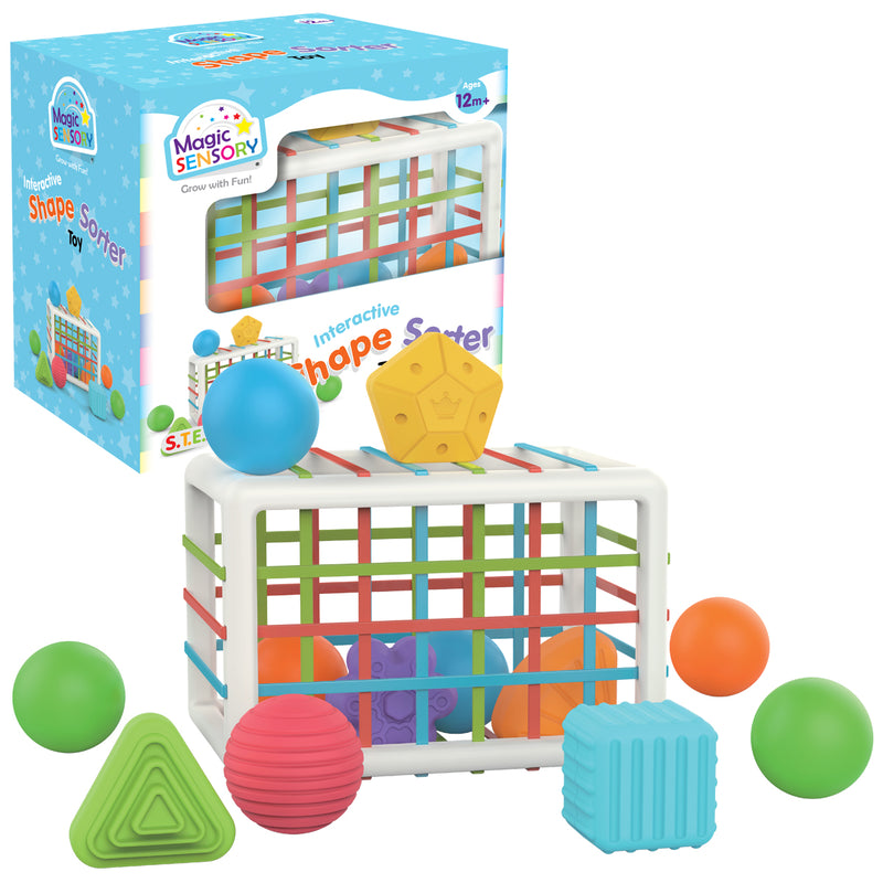 Load image into Gallery viewer, Shape Sorting Bin cage toy with box packaging and colourful shapes and balls
