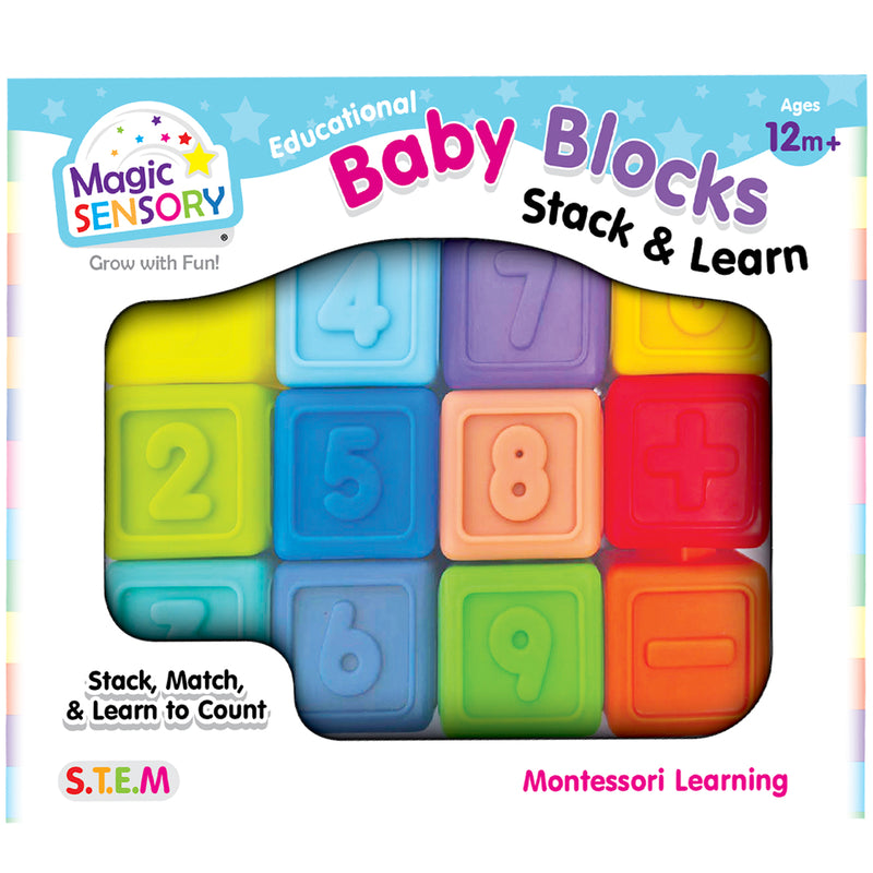 Load image into Gallery viewer, Front view of the product box showing the 12 colourful numbered soft blocks inside
